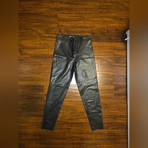 Black Lace-Up Faux Leather Pants